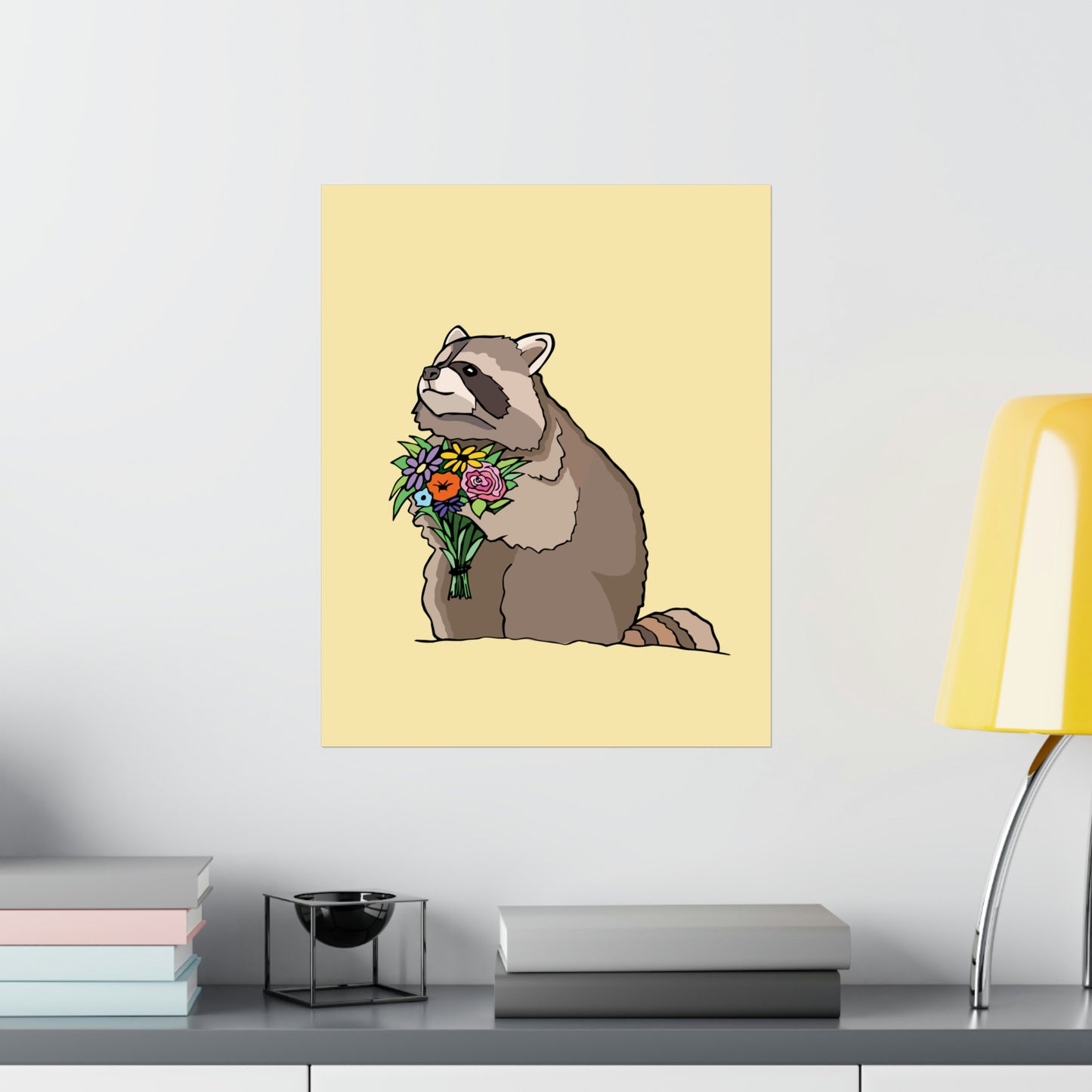 Raccoon With Flowers (Yellow) - Premium Matte Print