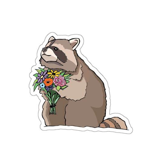 Raccoon With Flowers - Vinyl Sticker