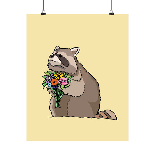 Raccoon With Flowers (Yellow) - Premium Matte Print