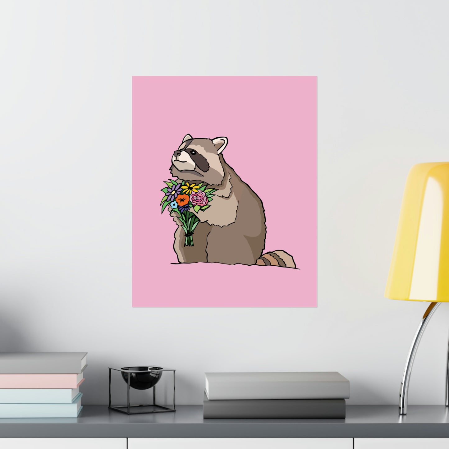 Raccoon With Flowers (Pink) - Premium Matte Print